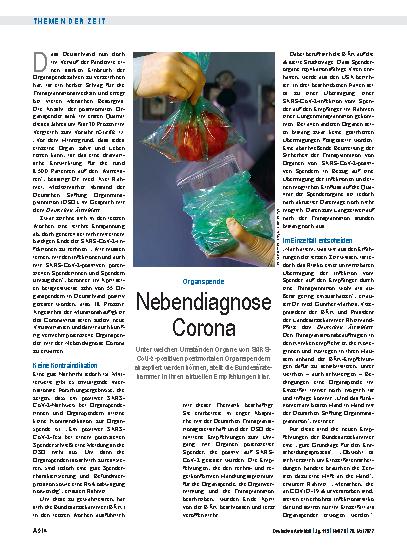 Vorschauseite 1: Organspende: Nebendiagnose Corona
