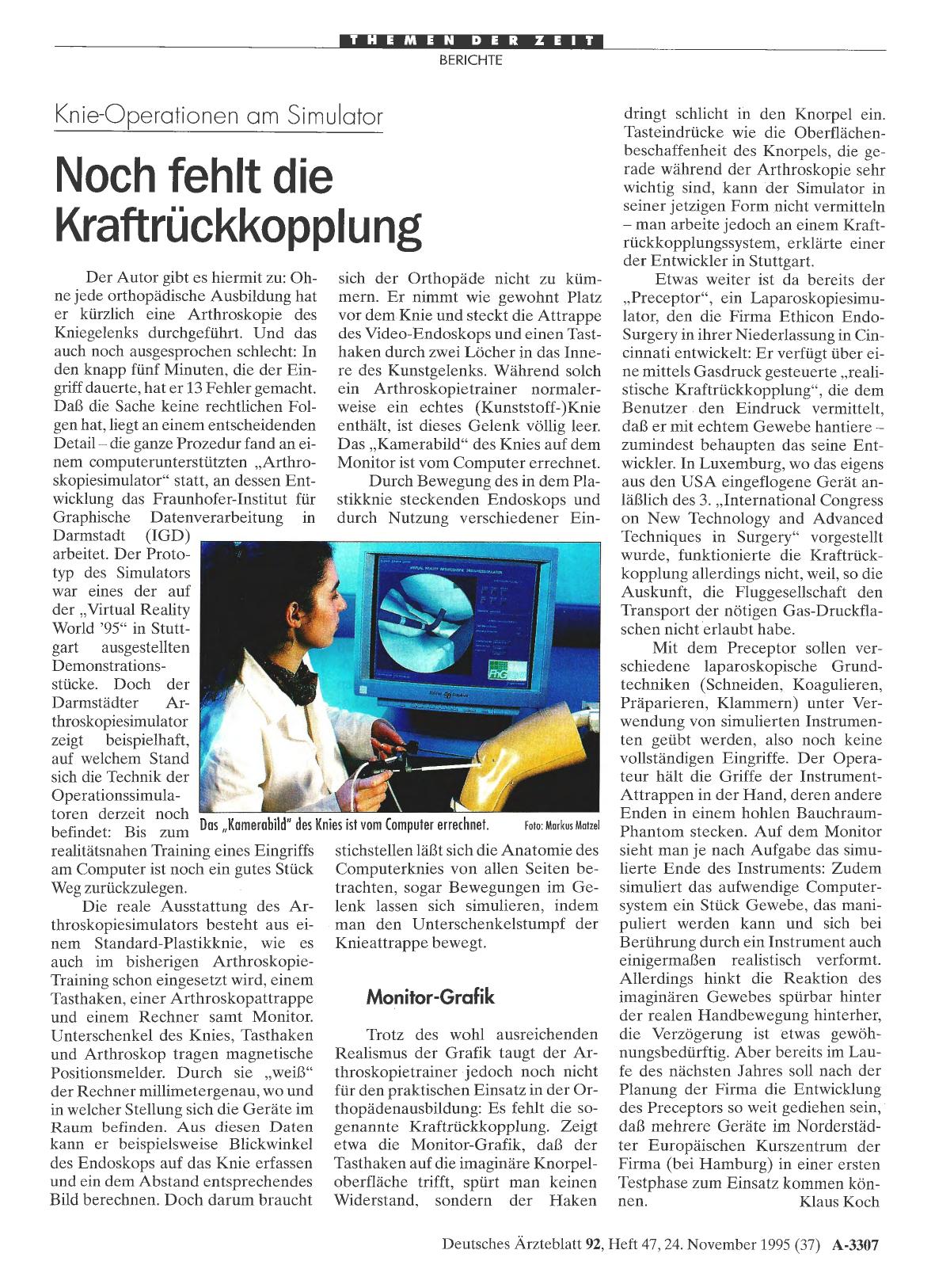 Vorschauseite 1: Knie-Operationen am Simulator: Noch fehlt die Kraftrückkopplung