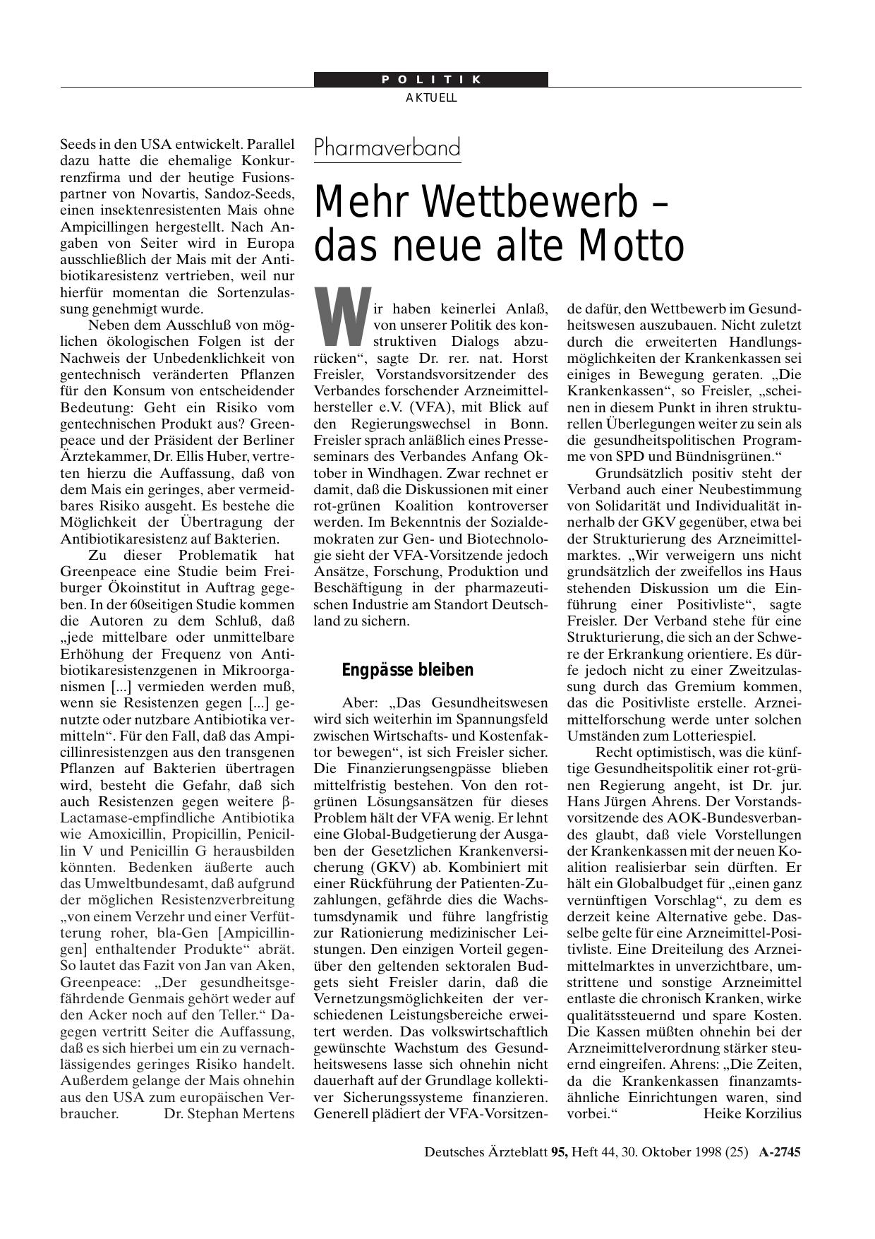 Vorschauseite 1: Pharmaverband: Mehr Wettbewerb - das neue alte Motto