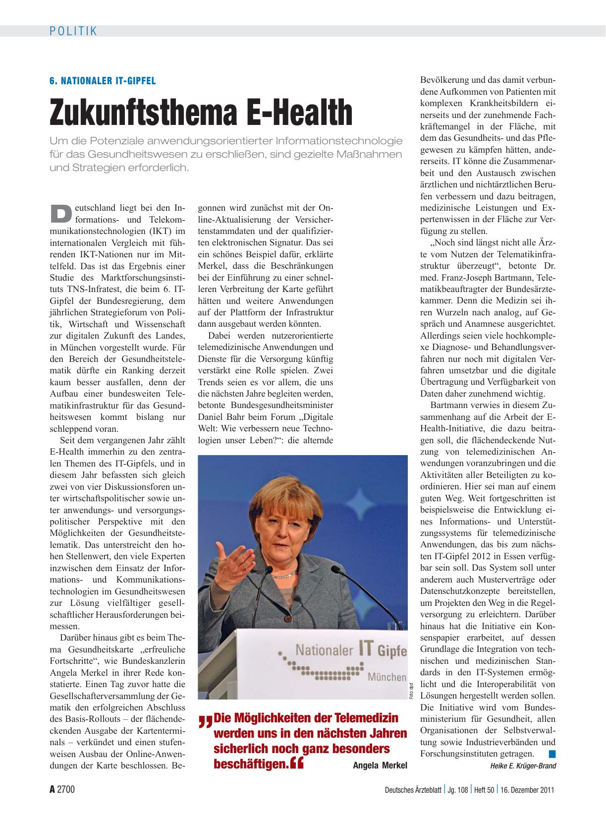 Vorschauseite 1: 6. Nationaler IT-Gipfel: Zukunftsthema E-Health