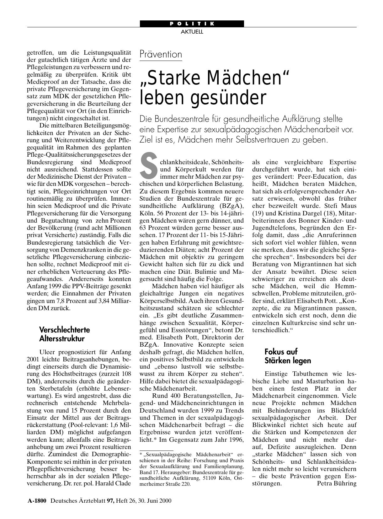 Vorschauseite 1: Prävention: „Starke Mädchen“ leben gesünder