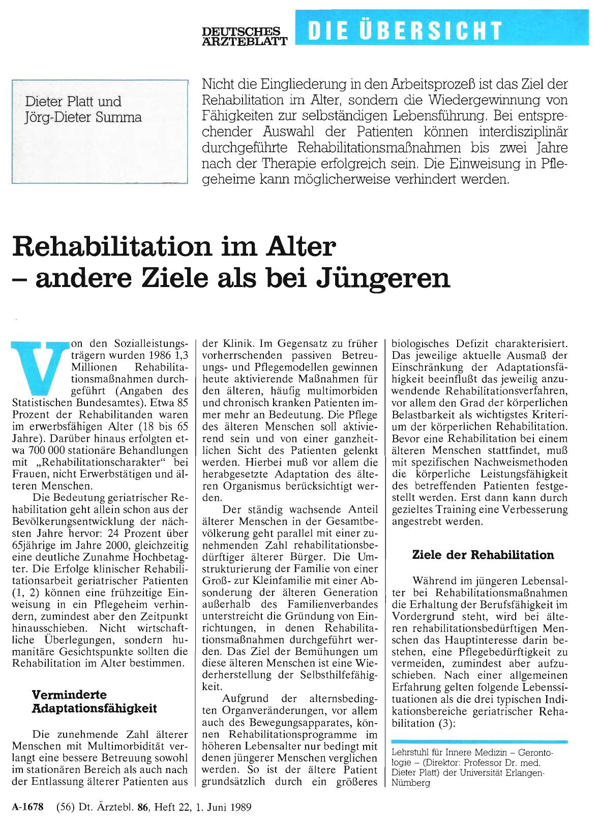 Vorschauseite 1: Rehabilitation im Alter – andere Ziele als bei Jüngeren