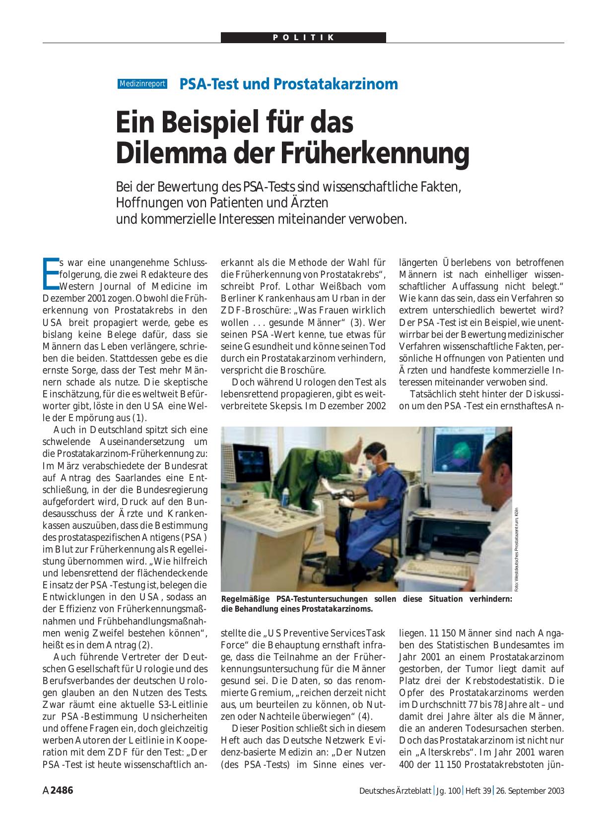 Vorschauseite 1: PSA-Test und Prostatakarzinom: Ein Beispiel für das Dilemma der Früherkennung