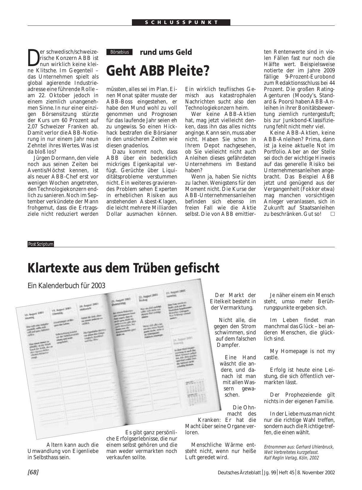 Vorschauseite 1: Klartexte aus dem Trüben gefischt: Ein Kalenderbuch für 2003