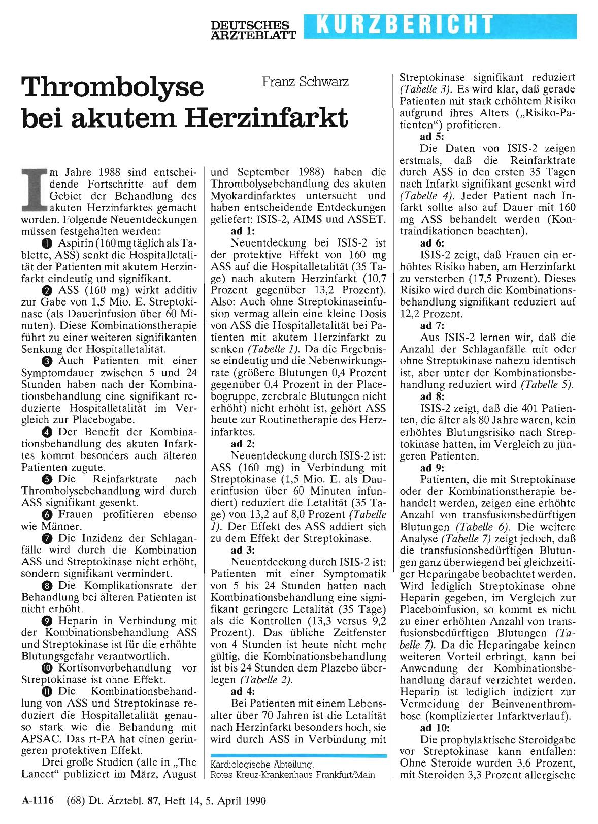 Vorschauseite 1: Thrombolyse bei akutem Herzinfarkt