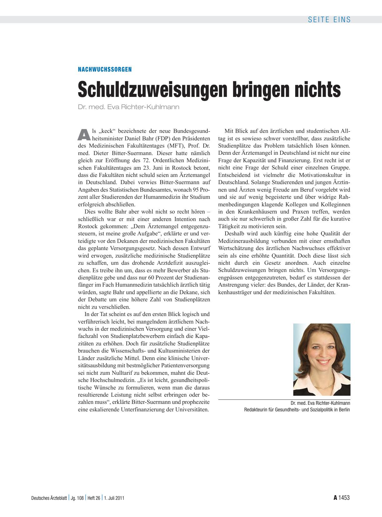 Vorschauseite 1: Nachwuchssorgen: Schuldzuweisungen bringen nichts