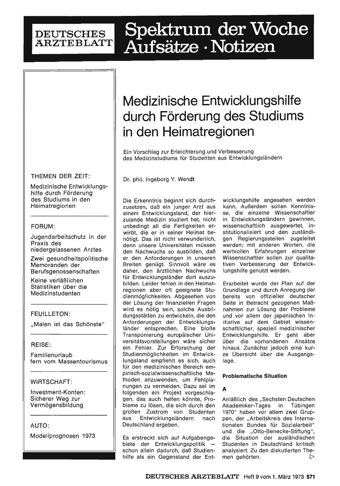 Vorschauseite 1: Medizinische Entwicklungshilfe durch Förderung des Studiums in den Heimatregionen