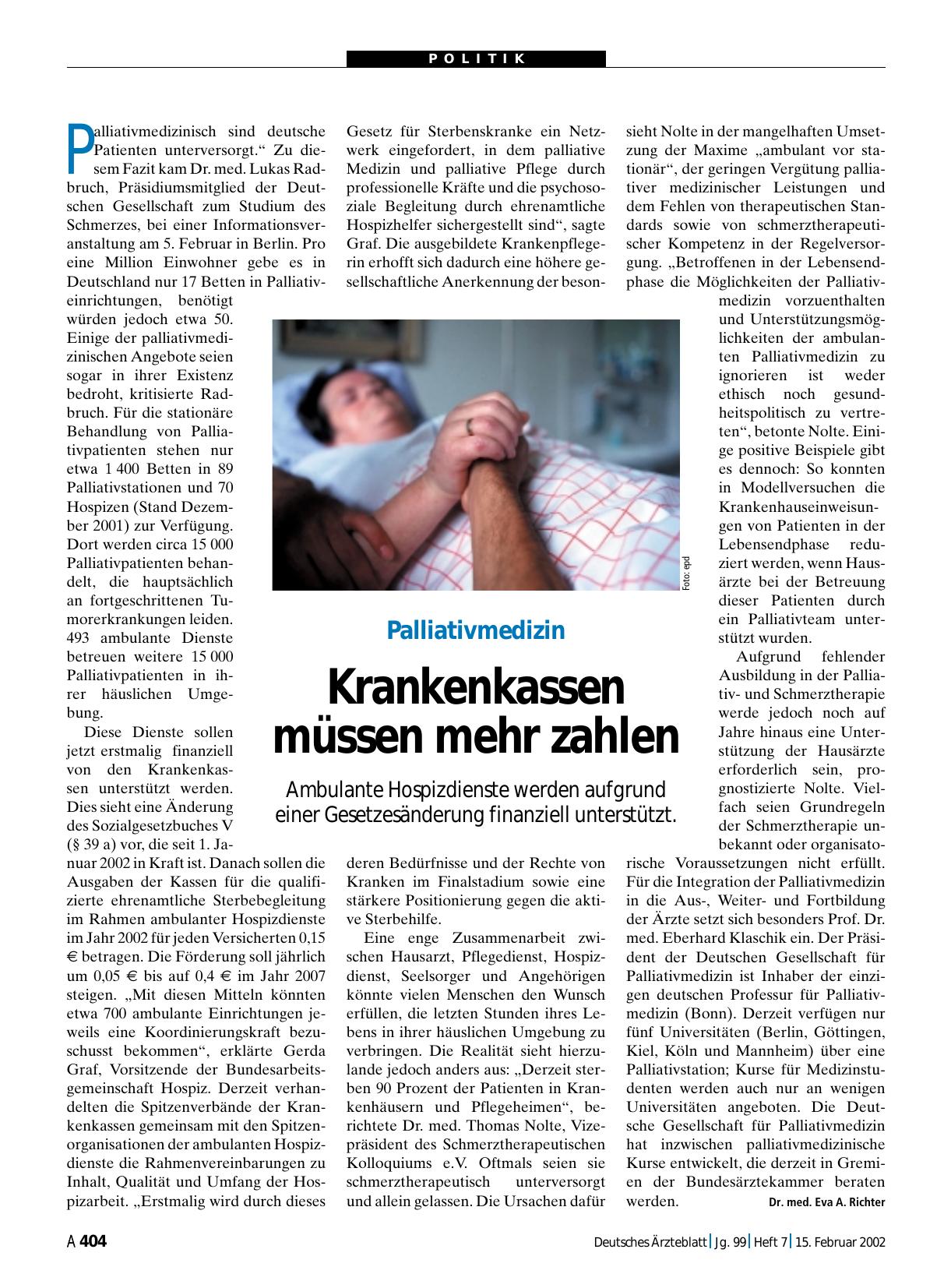 Vorschauseite 1: Palliativmedizin: Krankenkassen müssen mehr zahlen