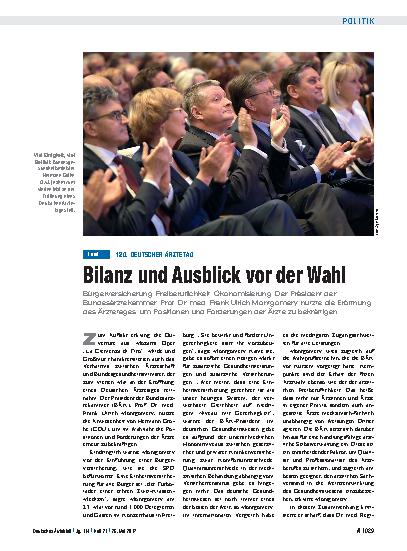 Vorschauseite 1: 120. Deutscher Ärztetag: Bilanz und Ausblick vor der Wahl