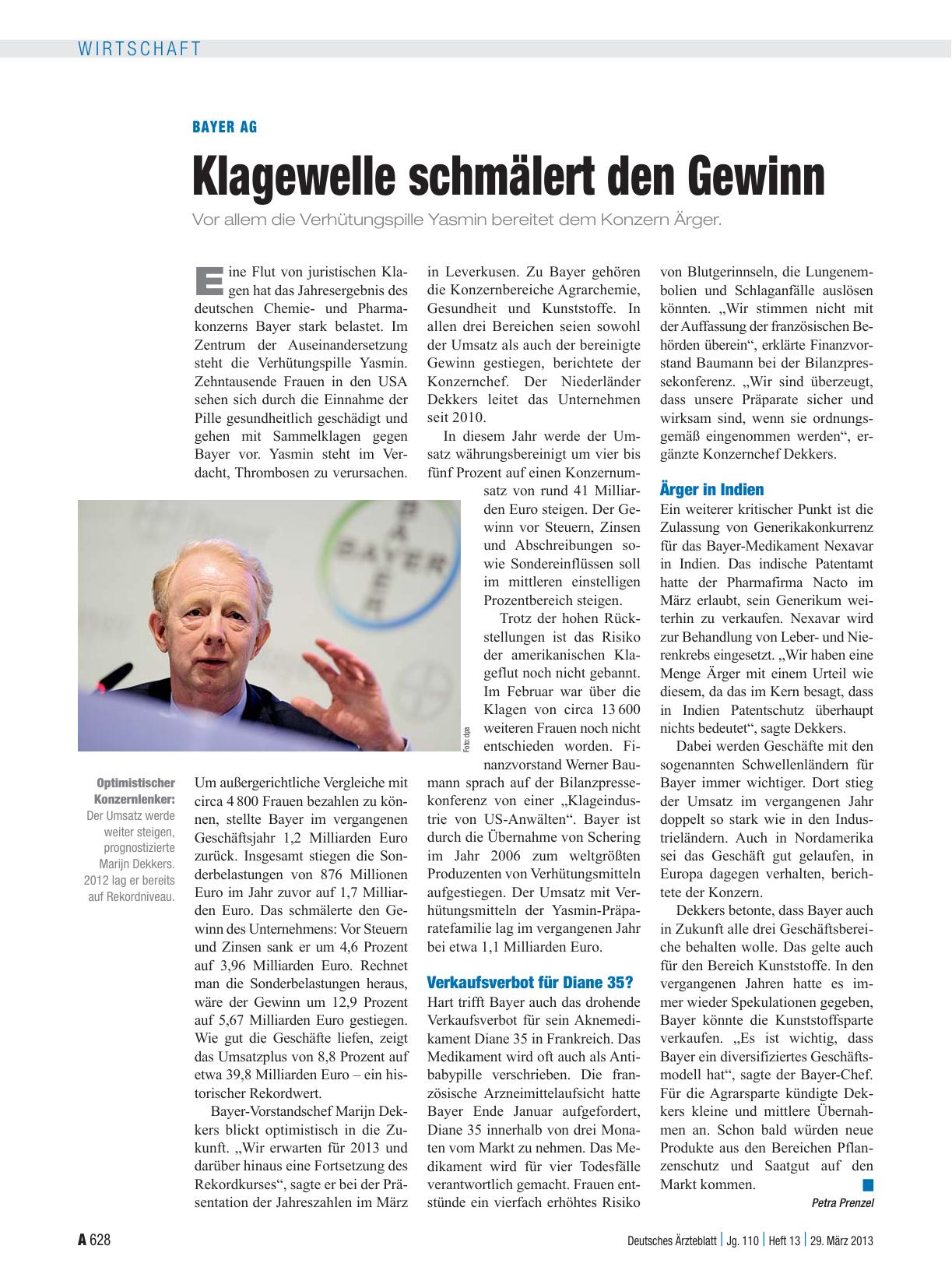 Vorschauseite 1: Bayer AG: Klagewelle schmälert den Gewinn