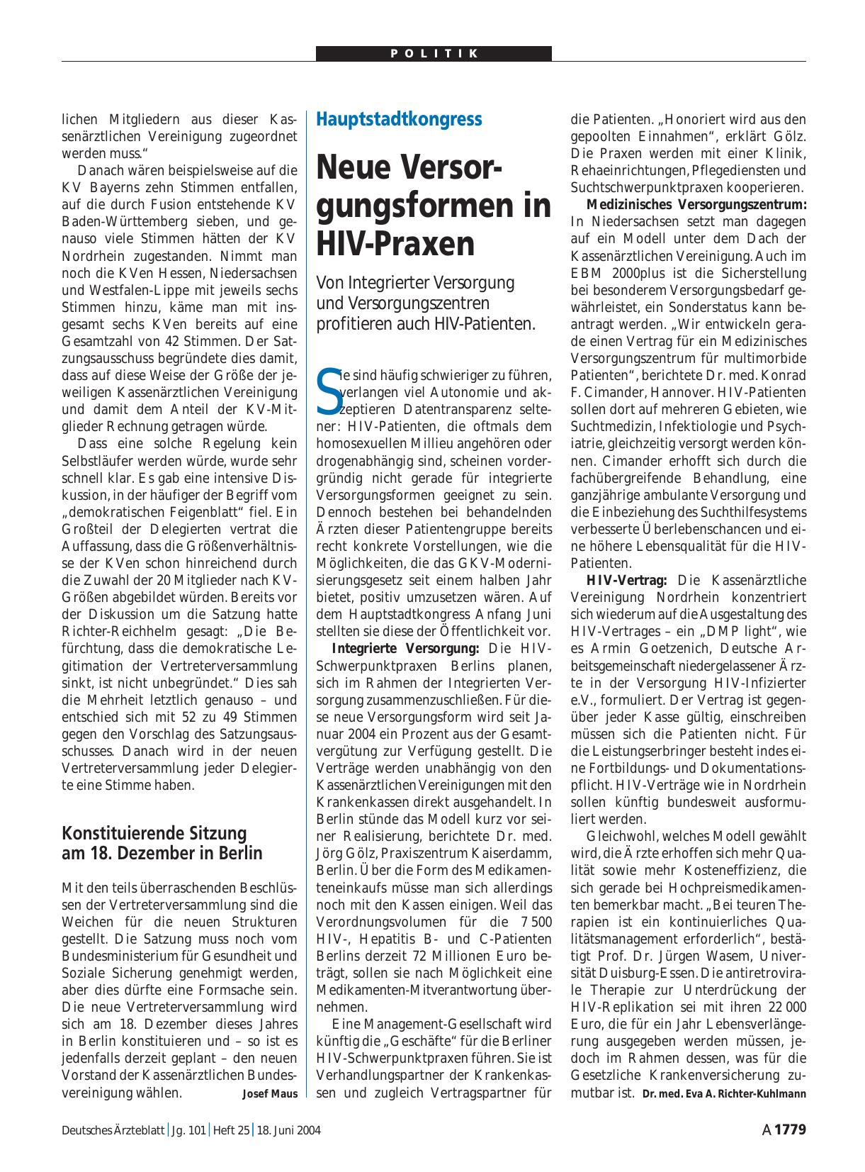 Vorschauseite 1: Hauptstadtkongress: Neue Versorgungsformen in HIV-Praxen