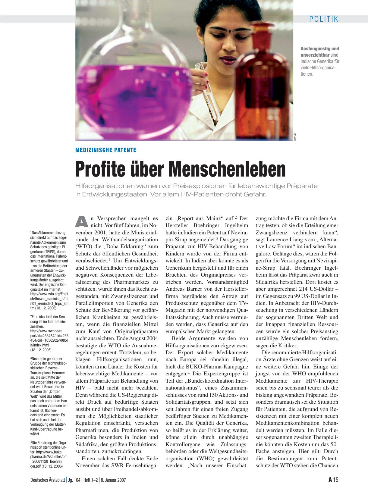 Vorschauseite 1: Medizinische Patente: Profite über Menschenleben