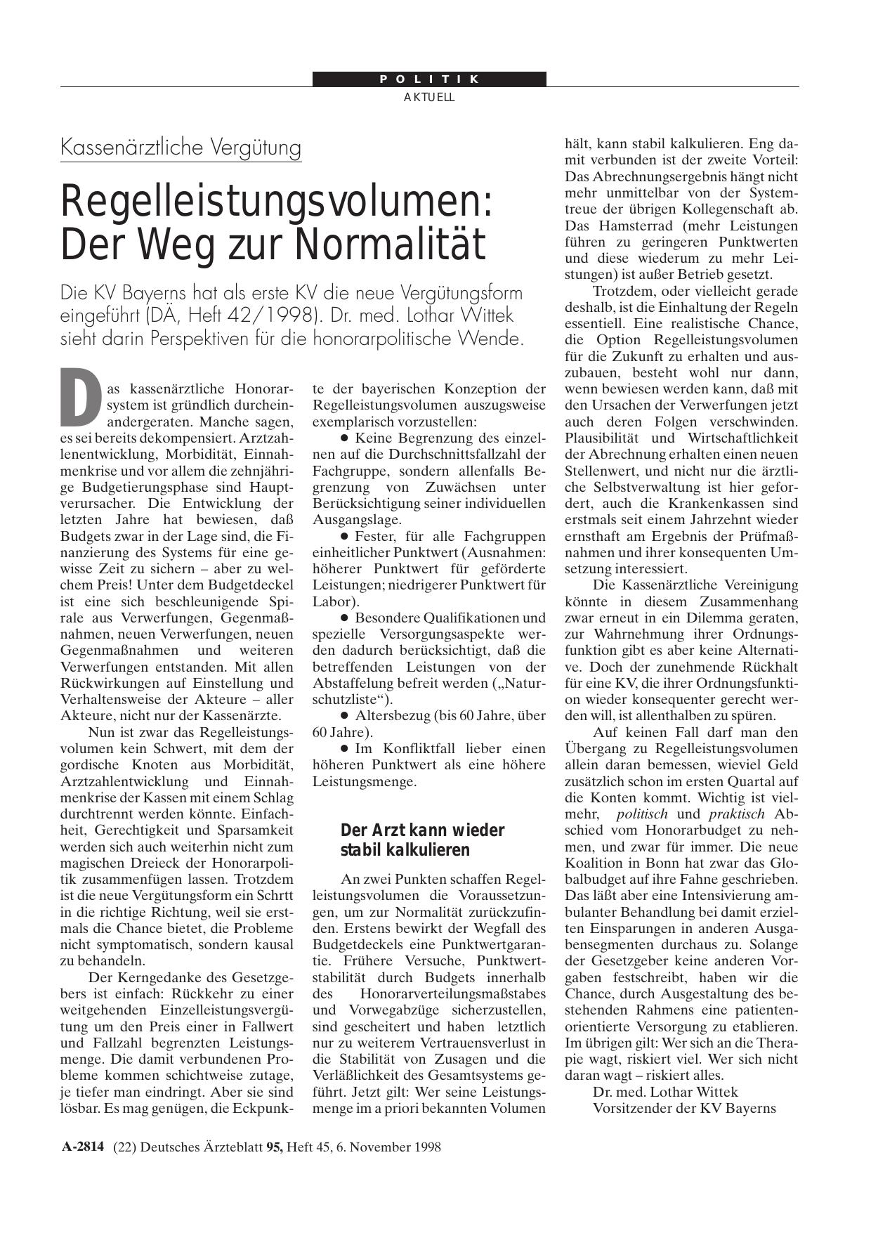 Vorschauseite 1: Kassenärztliche Vergütung – Regelleistungsvolumen: Der Weg zur Normalität