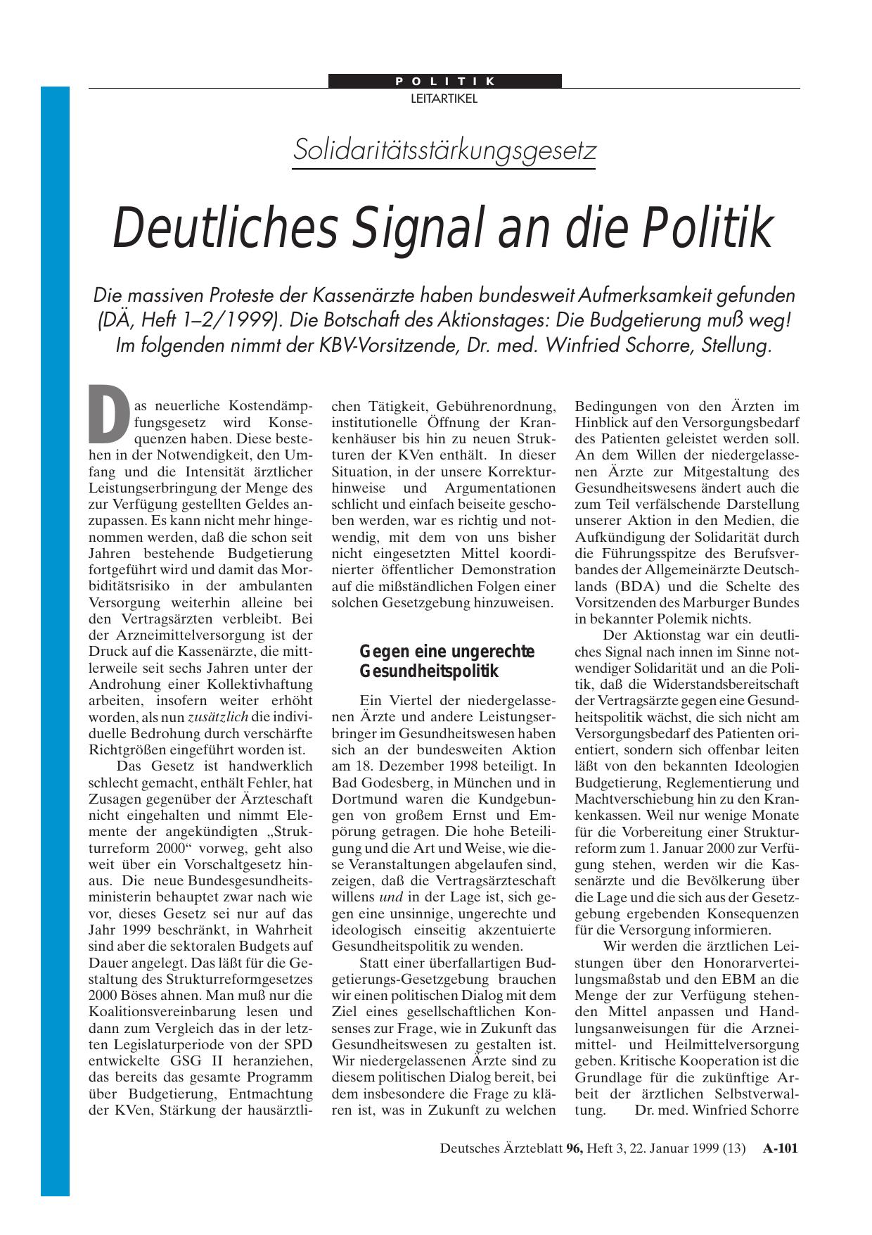 Vorschauseite 1: Solidaritätsstärkungsgesetz: Deutliches Signal an die Politik