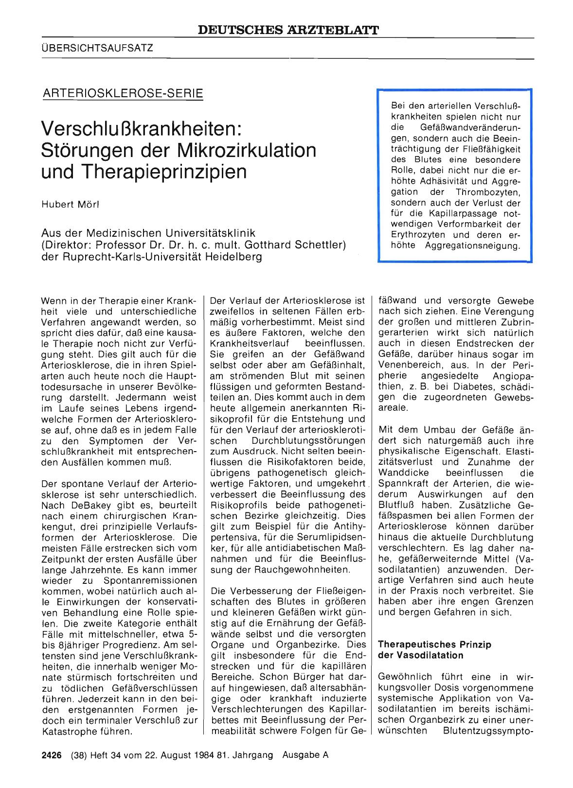 Vorschauseite 1: Verschlu ßkrankheiten: Störungen der Mikrozirkulation und Therapieprinzipien