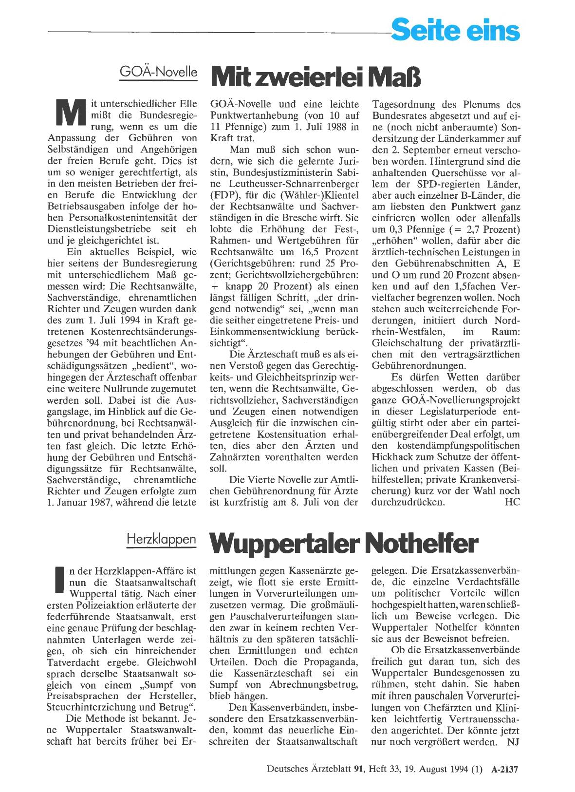 Vorschauseite 1: GOÄ Novelle: Mit zweierlei Maß