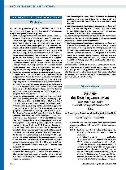 Vorschauseite 1: Beschluss des Bewertungsausschusses nach § 87 Abs. 1 Satz 1 SGB V in seiner 411. Sitzung: Teil A, TEIL B