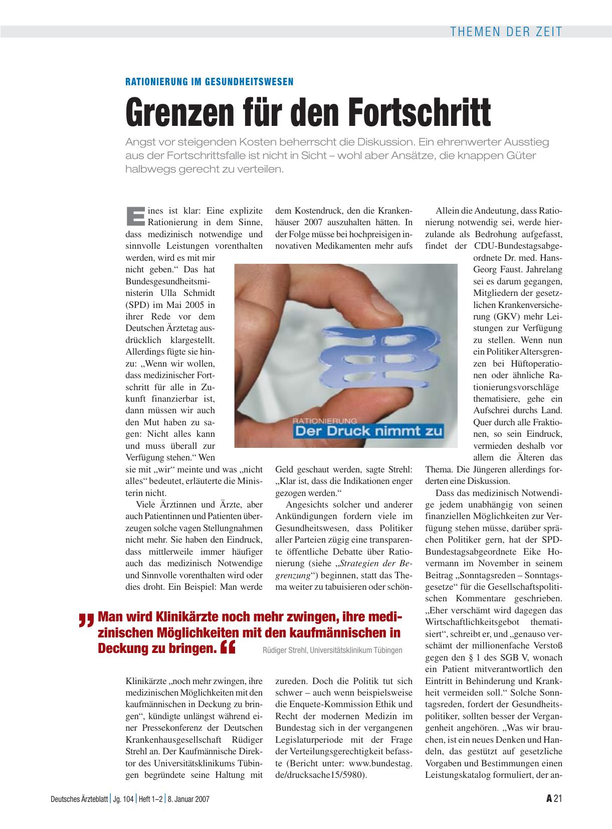 Vorschauseite 1: Rationierung im Gesundheitswesen: Grenzen für den Fortschritt