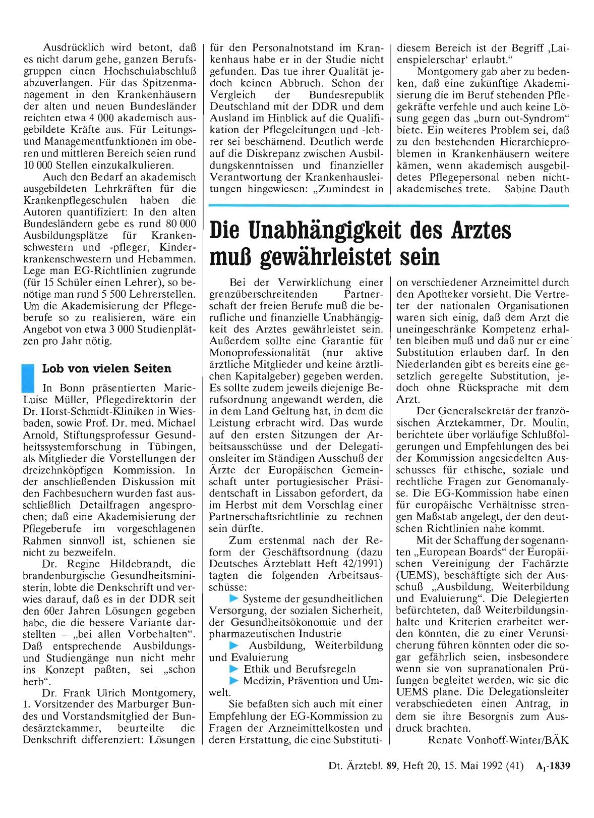 Vorschauseite 1: Die Unabhängigkeit des Arztes muß gewährleistet sein