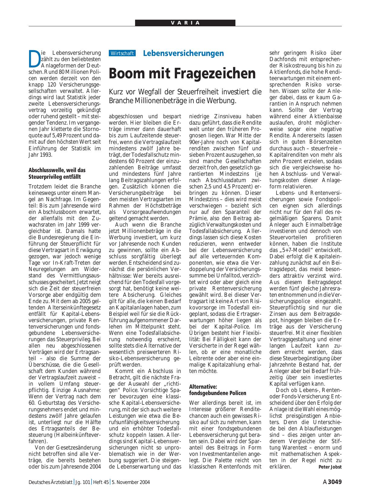 Vorschauseite 1: Lebensversicherungen: Boom mit Fragezeichen