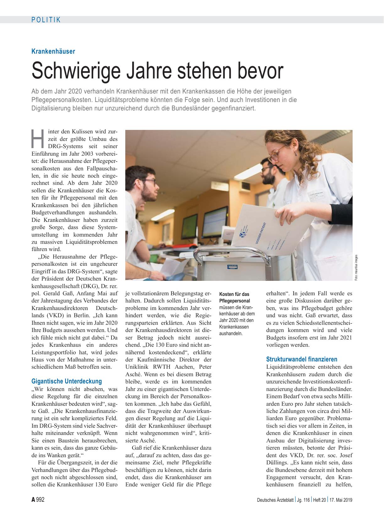 Vorschauseite 1: Krankenhäuser: Schwierige Jahre stehen bevor
