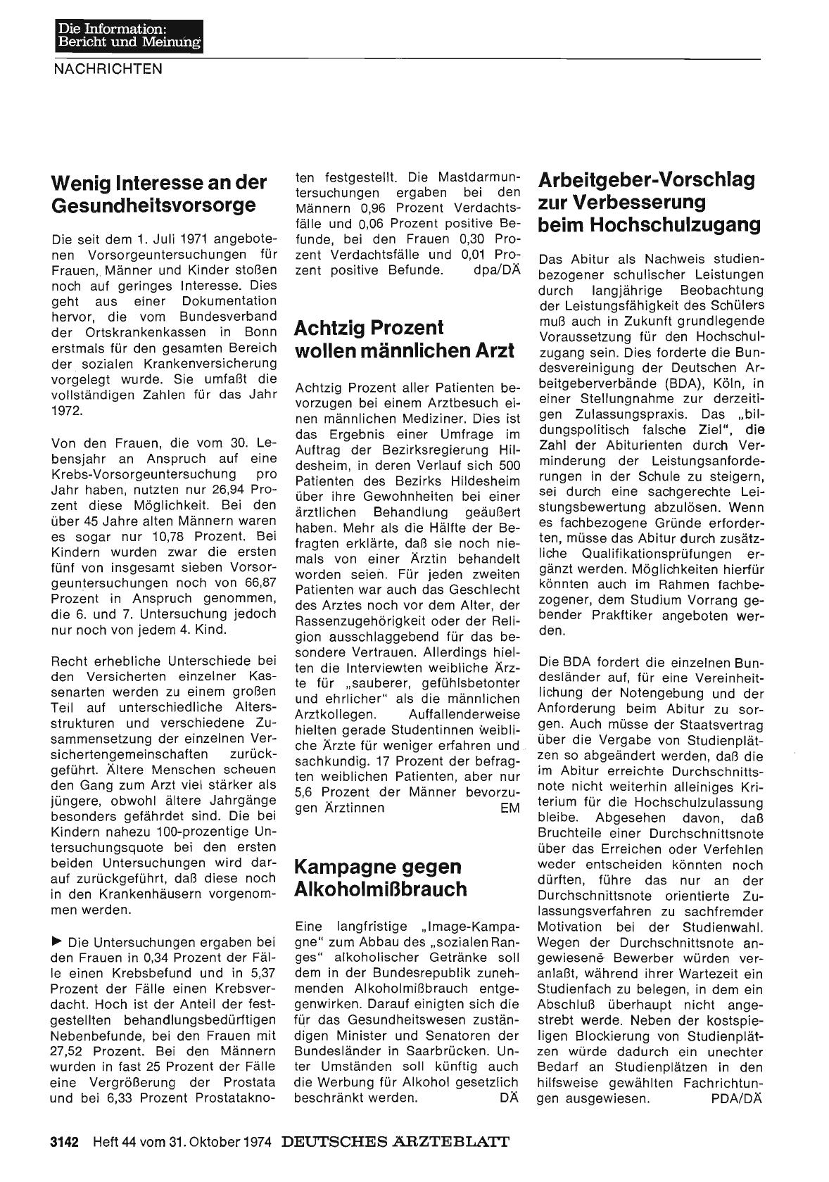 Vorschauseite 1: Achtzig Prozent wollen männlichen Arzt