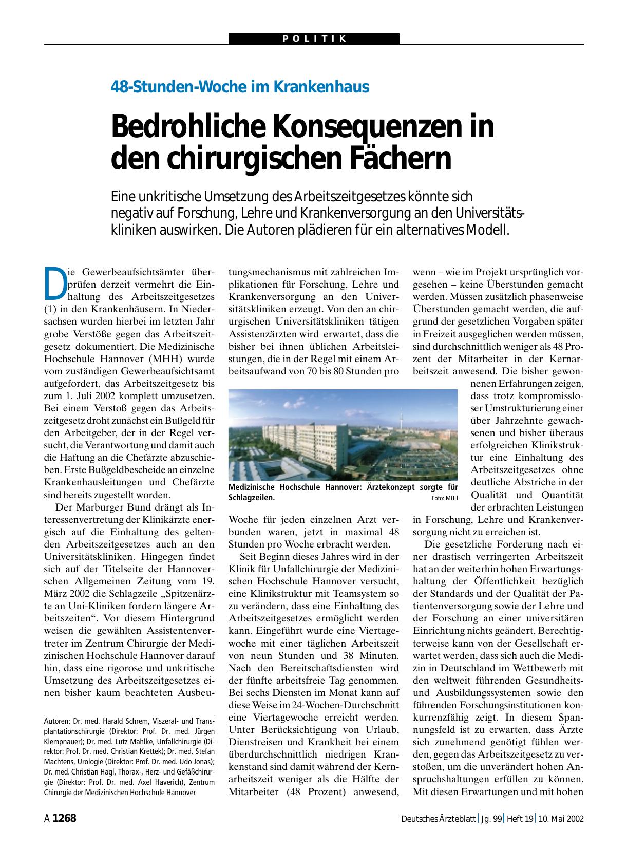Vorschauseite 1: 48-Stunden-Woche im Krankenhaus: Bedrohliche Konsequenzen in den chirurgischen Fächern
