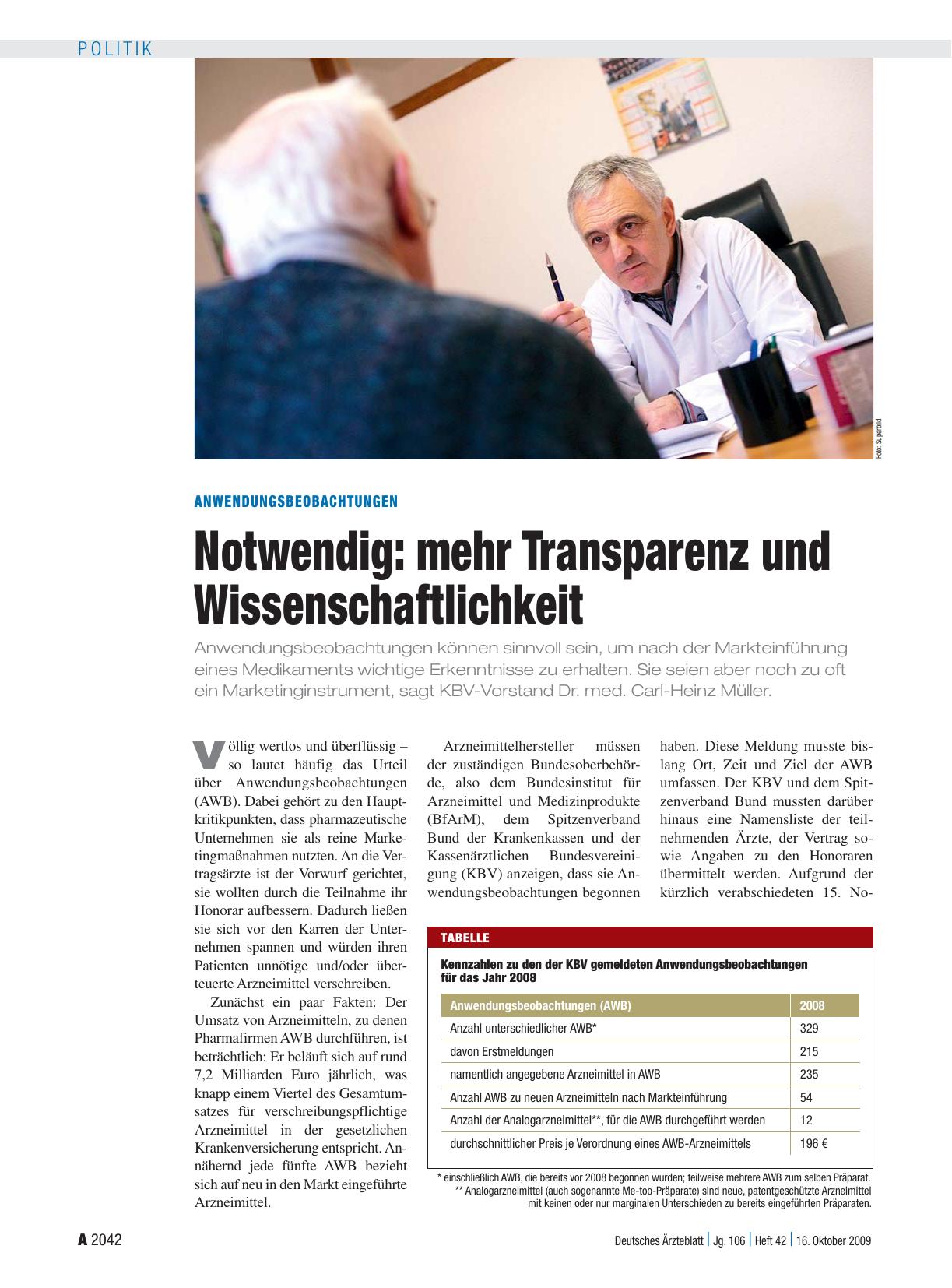 Vorschauseite 1: Anwendungsbeobachtungen – Notwendig: mehr Transparenz und Wissenschaftlichkeit