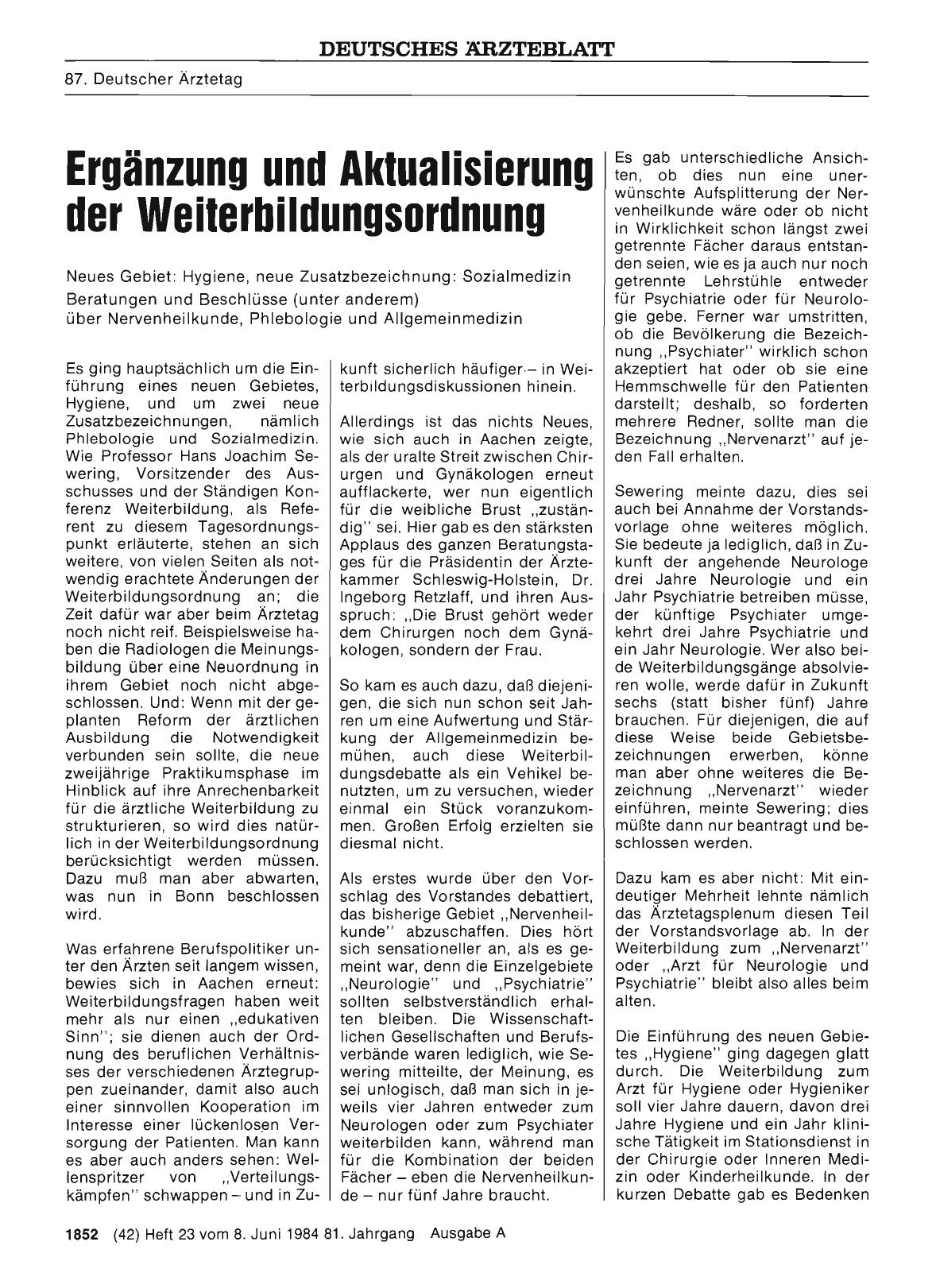 Vorschauseite 1: Ergänzung und Aktualisierung der Weiterbildungsordnung