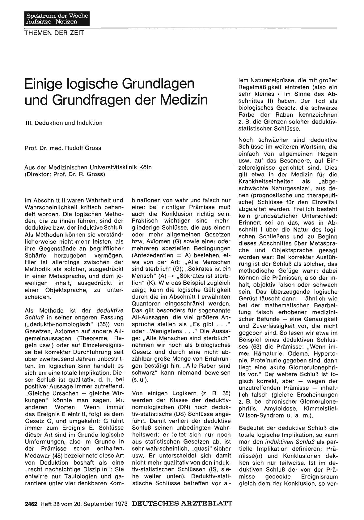 Vorschauseite 1: Einige logische Grundlagen und Grundfragen der Medizin: III. Deduktion und Induktion