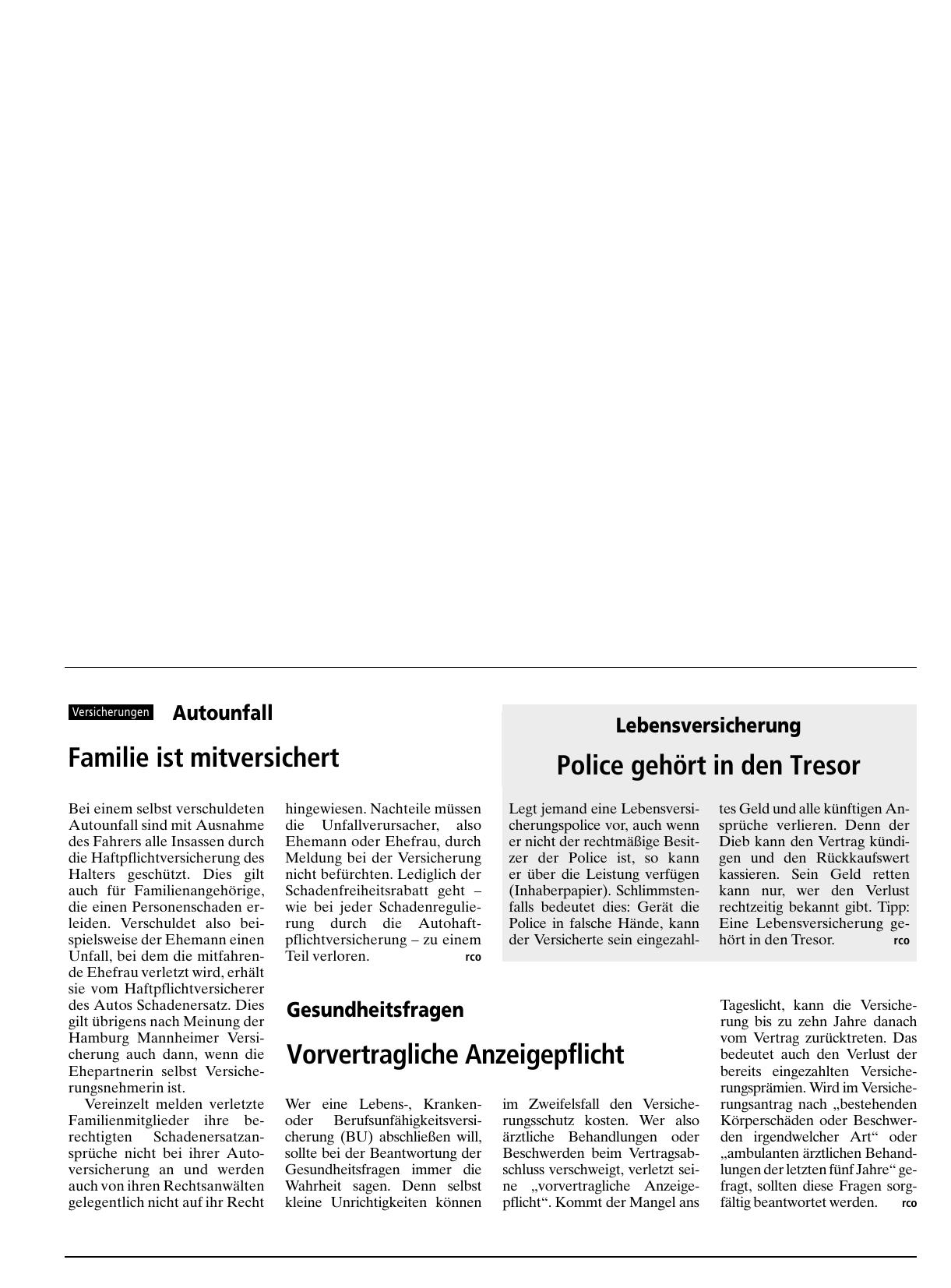 Vorschauseite 1: Lebensversicherung: Police gehört in den Tresor