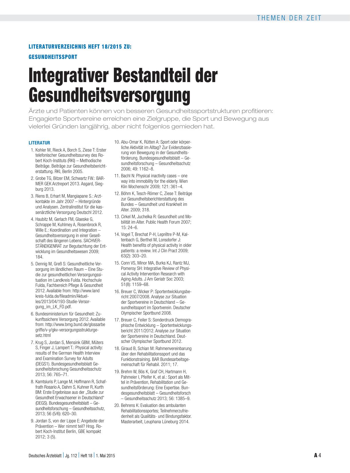 Vorschauseite 4: Gesundheitssport: Integrativer Bestandteil der Gesundheitsversorgung
