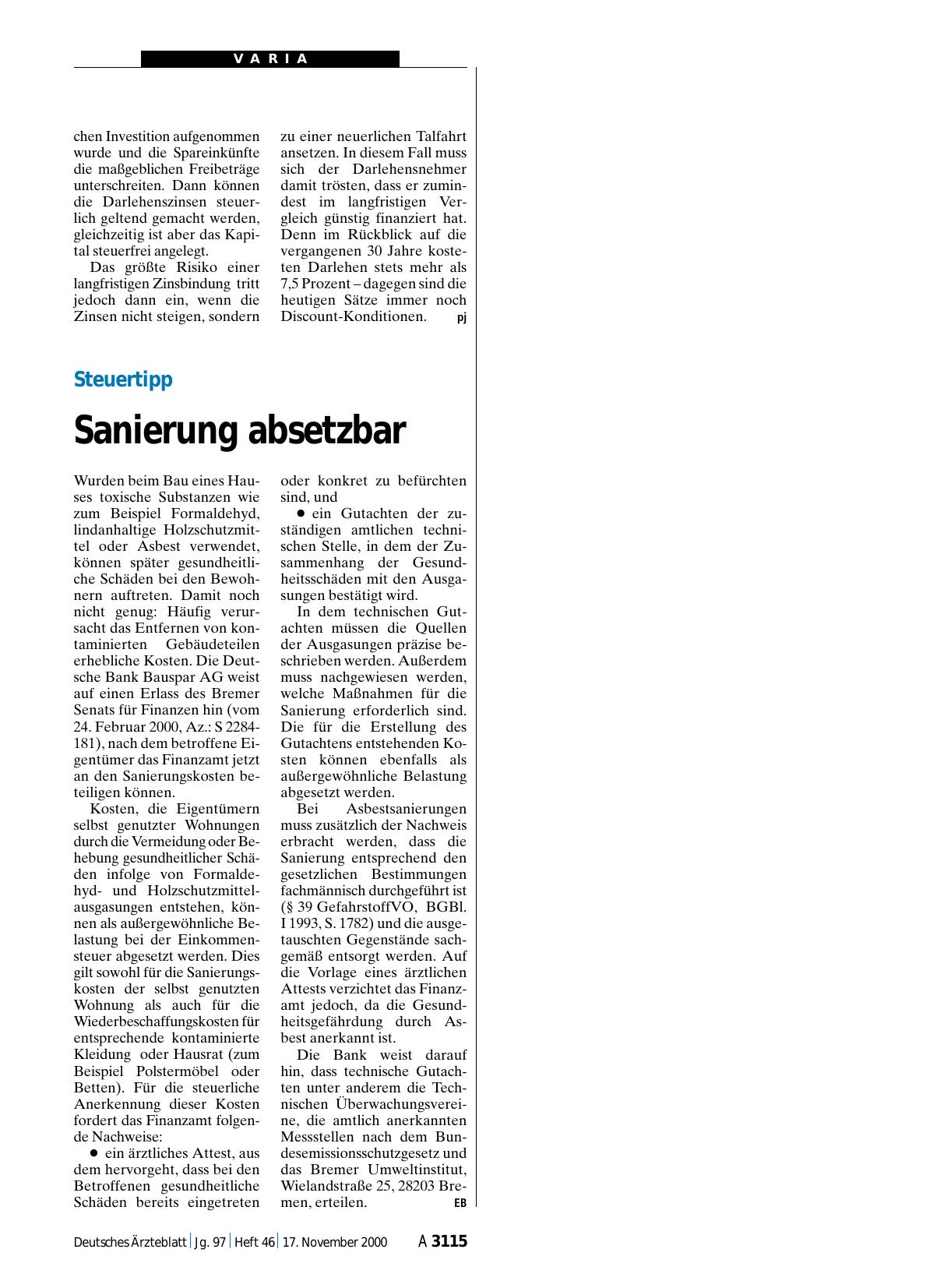 Vorschauseite 1: Steuertipp: Sanierung absetzbar