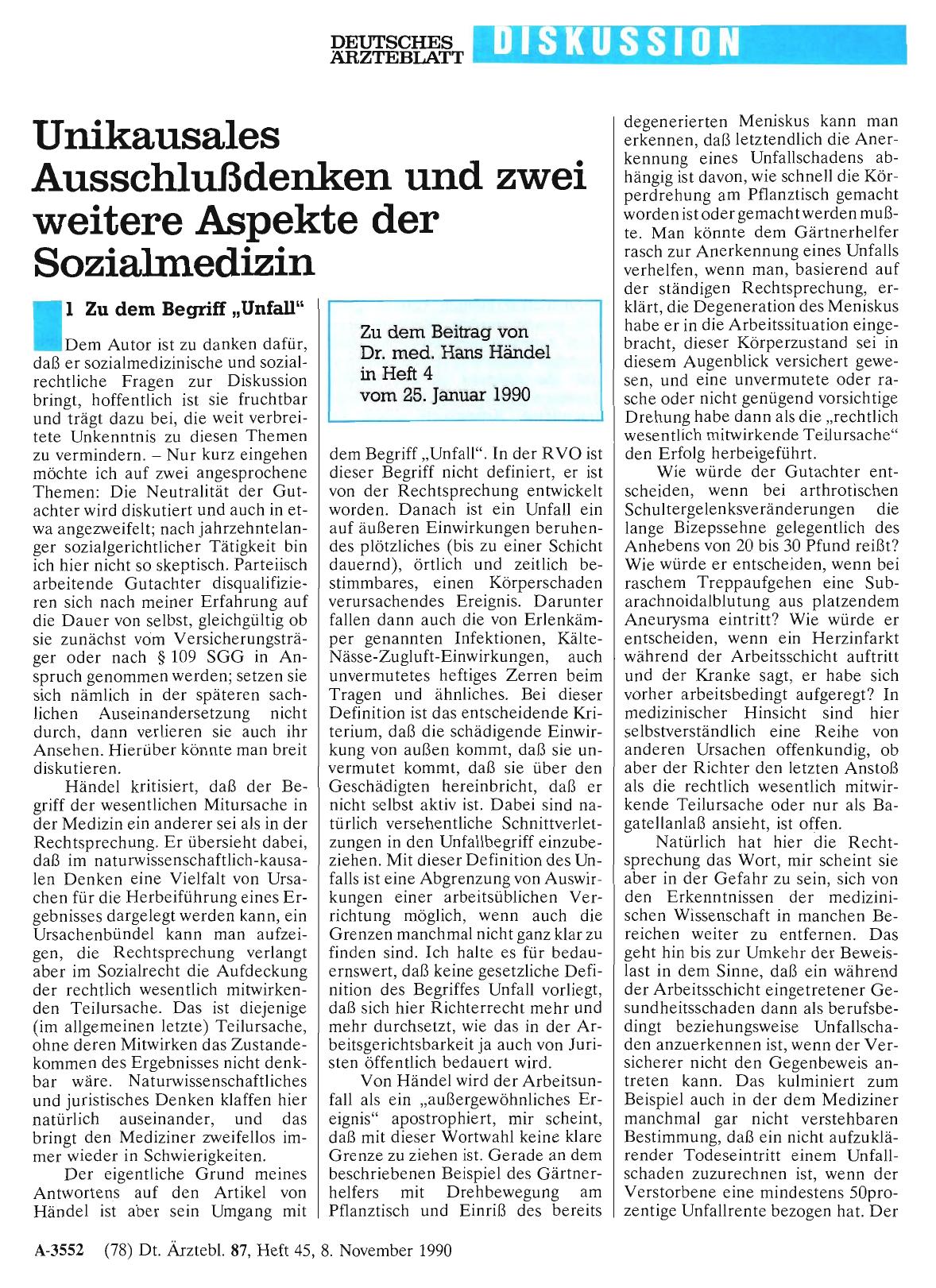 Vorschauseite 1: Unikausales Ausschlußdenken und zwei weitere Aspekte der Sozialmedizin: 1 Zu dem Begriff „Unfall“