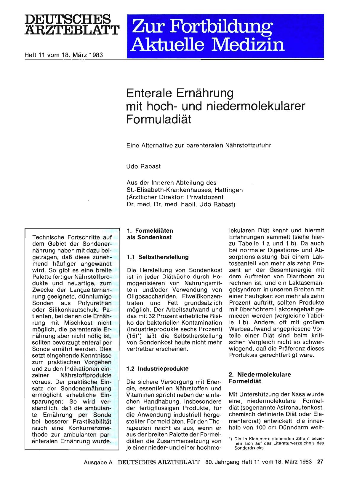 Vorschauseite 1: Enterale Ernährung mit hochund niedermolekularer Formuladiät