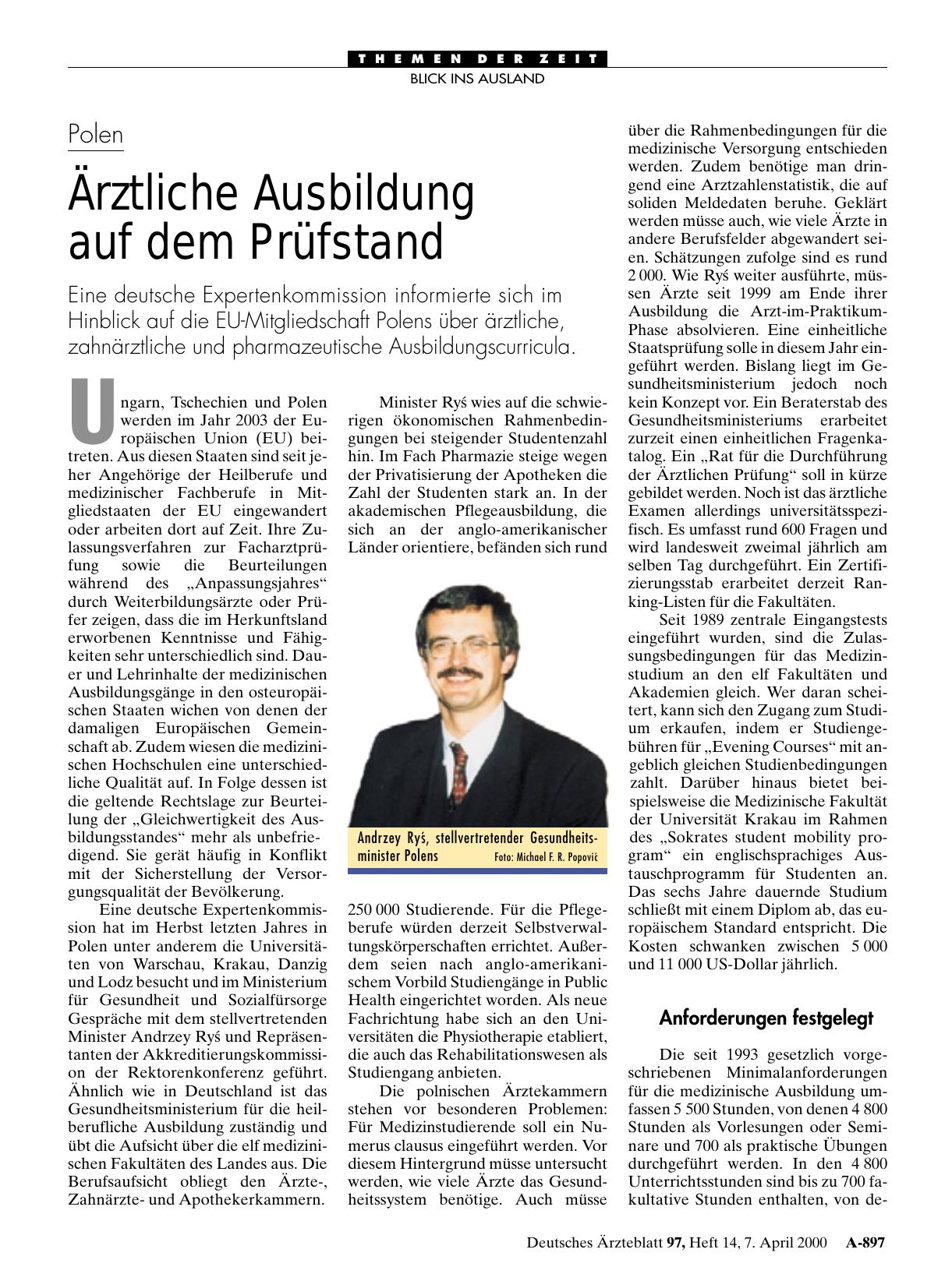 Vorschauseite 1: Polen: Ärztliche Ausbildung auf dem Prüfstand