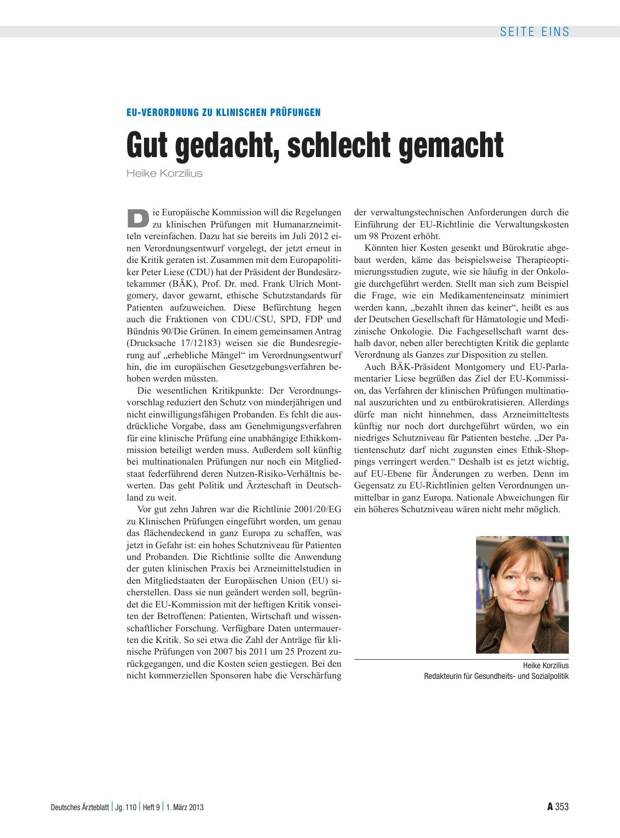 Vorschauseite 1: EU-Verordnung zu klinischen Prüfungen: Gut gedacht, schlecht gemacht