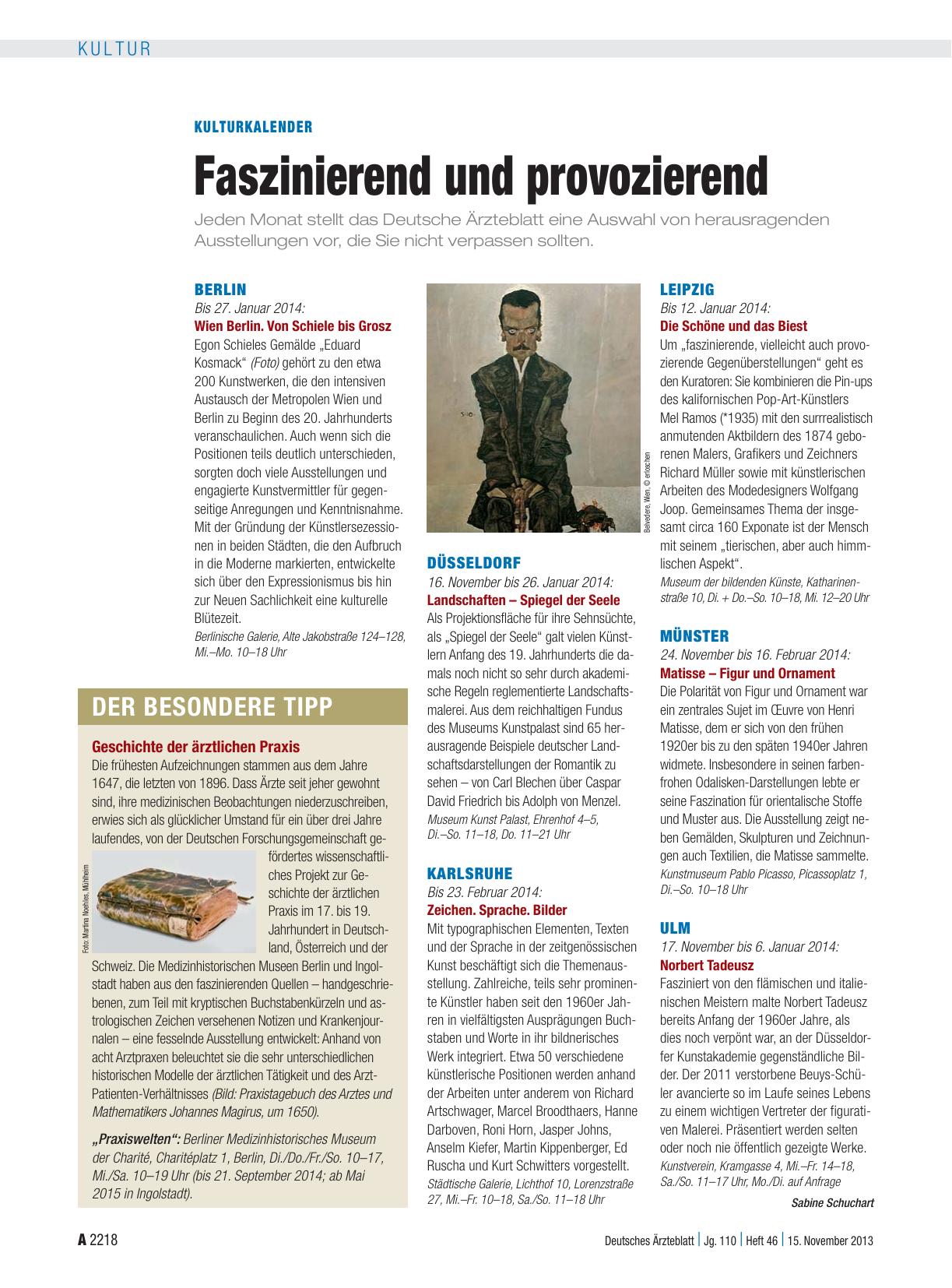 Vorschauseite 1: Kulturkalender: Faszinierend und provozierend