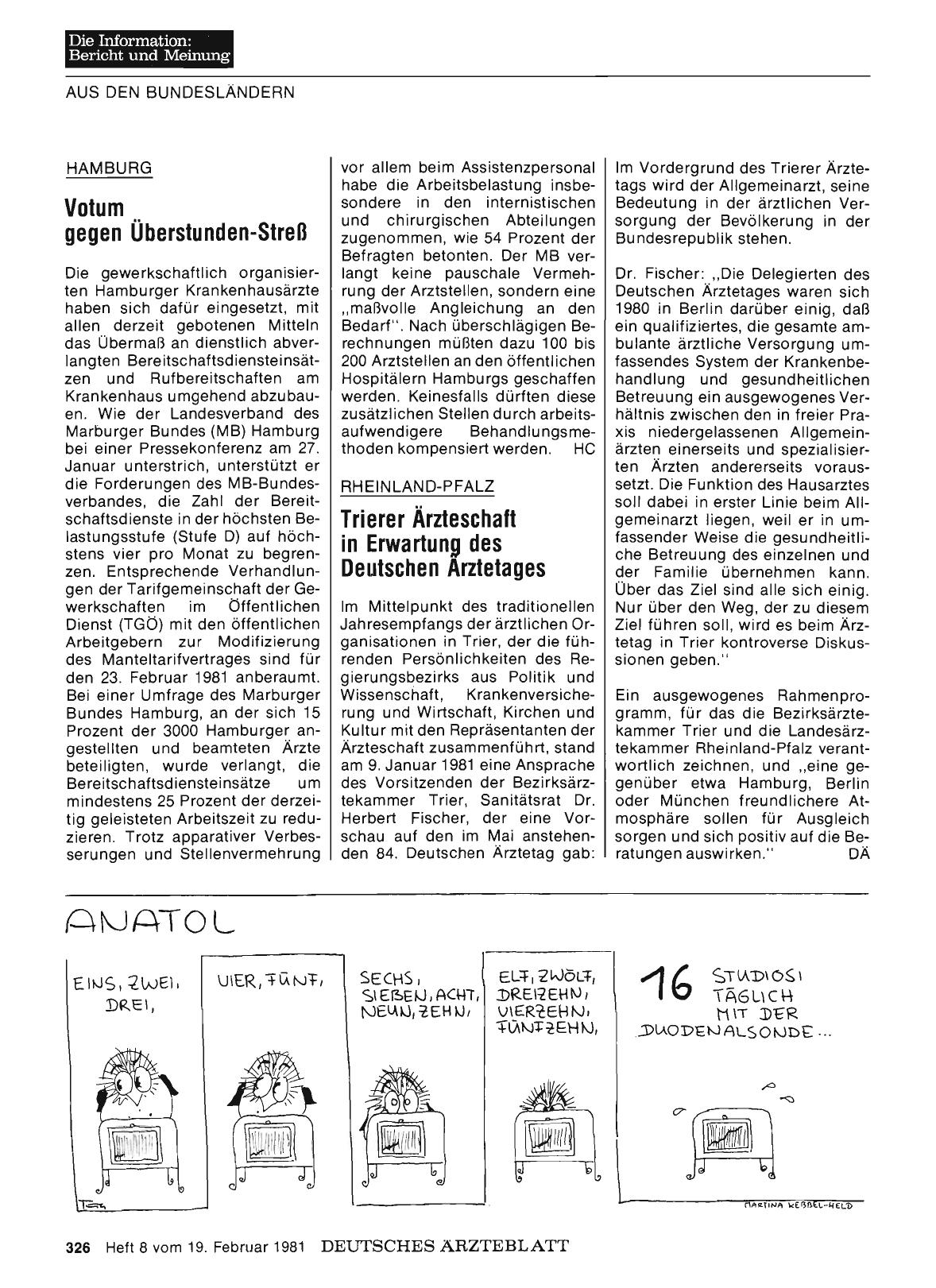 Vorschauseite 1: RHEINLAND-PFALZ: Trierer Ärzteschaft in Erwartung des Deutschen Arztetages