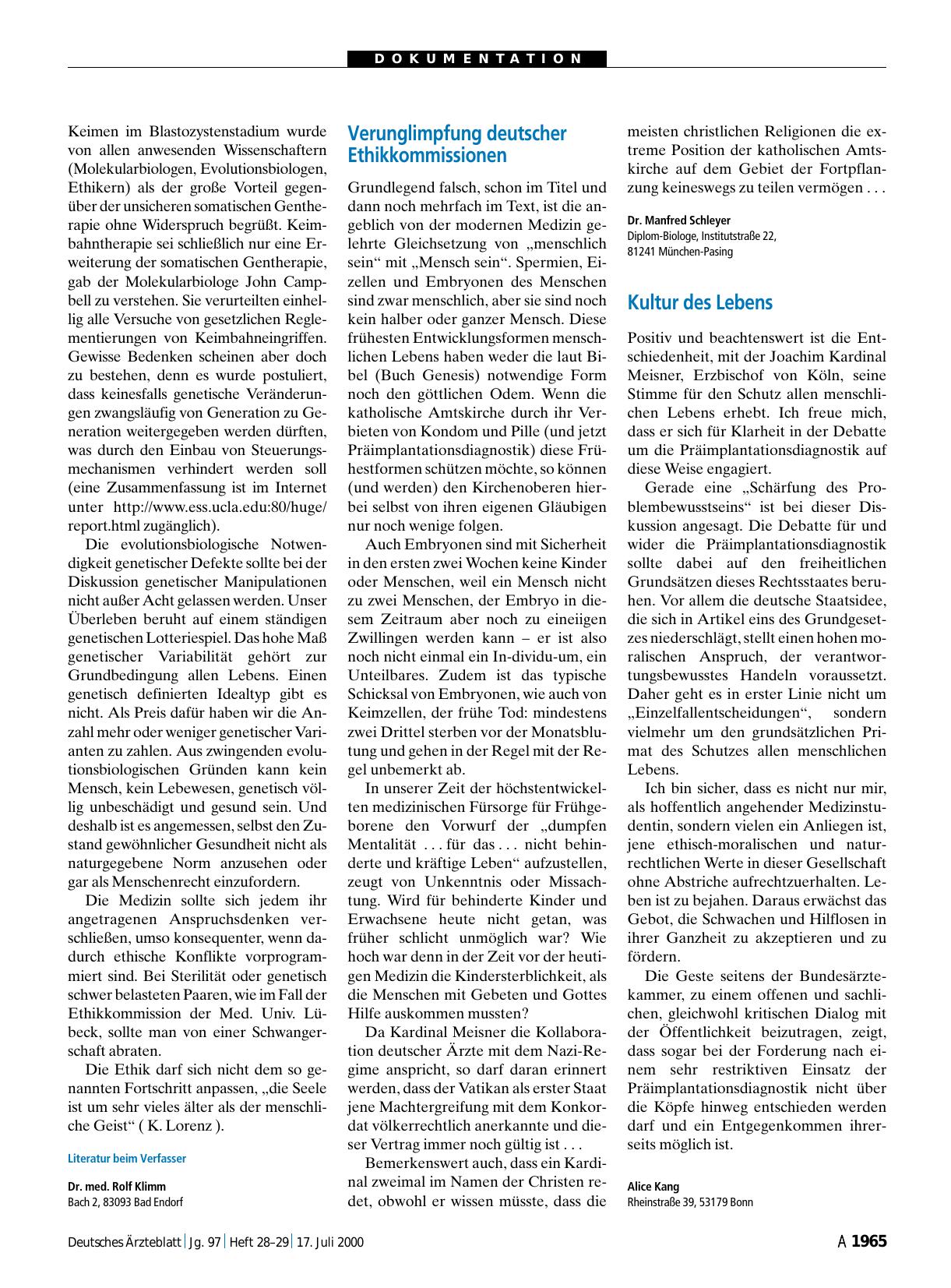 Vorschauseite 1: Präimplantationsdiagnostik: Verunglimpfung deutscher Ethikkommissionen