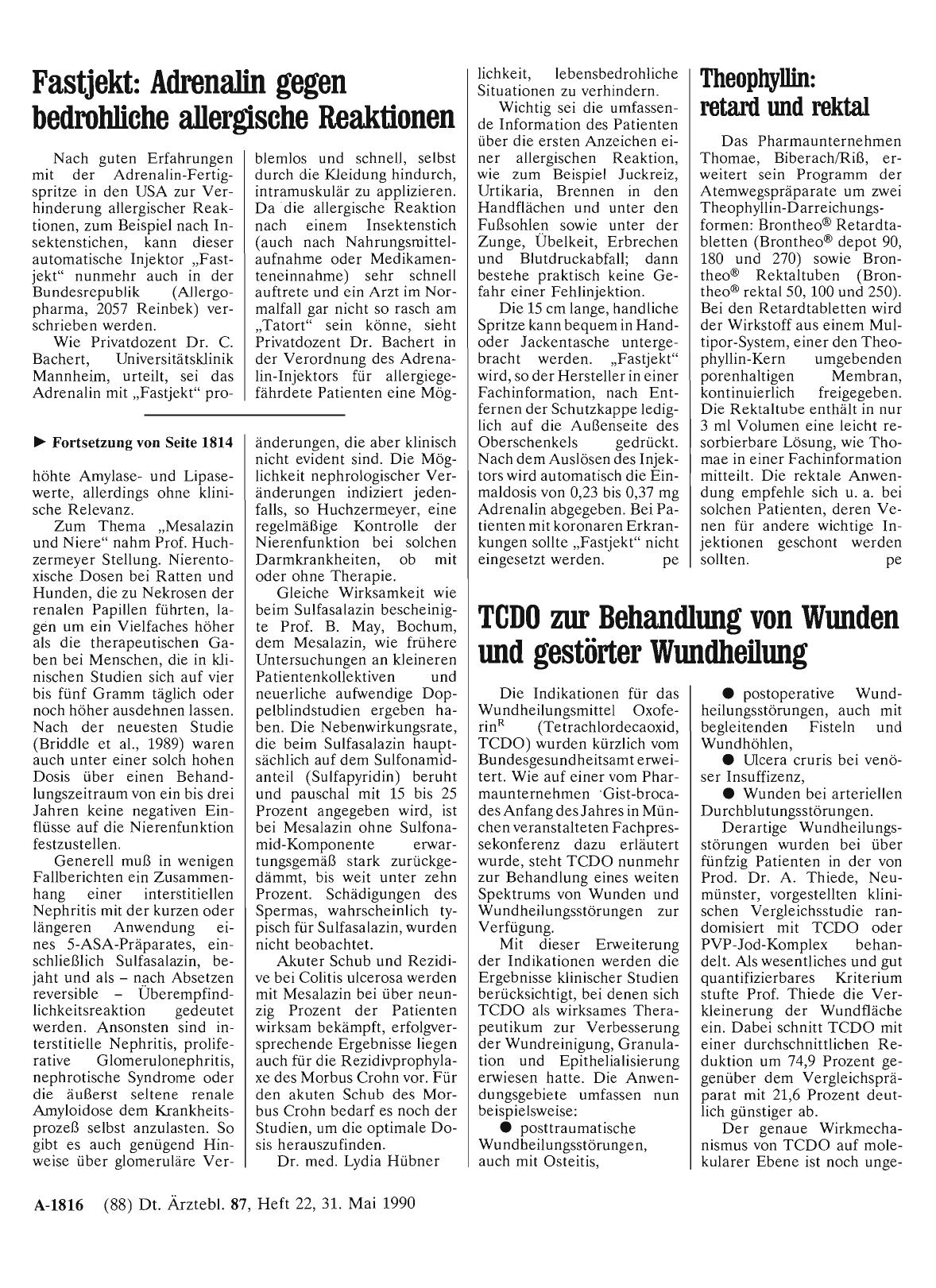 Vorschauseite 1: TCDO zur Behandlung von Wunden und gestörter Wundheilung