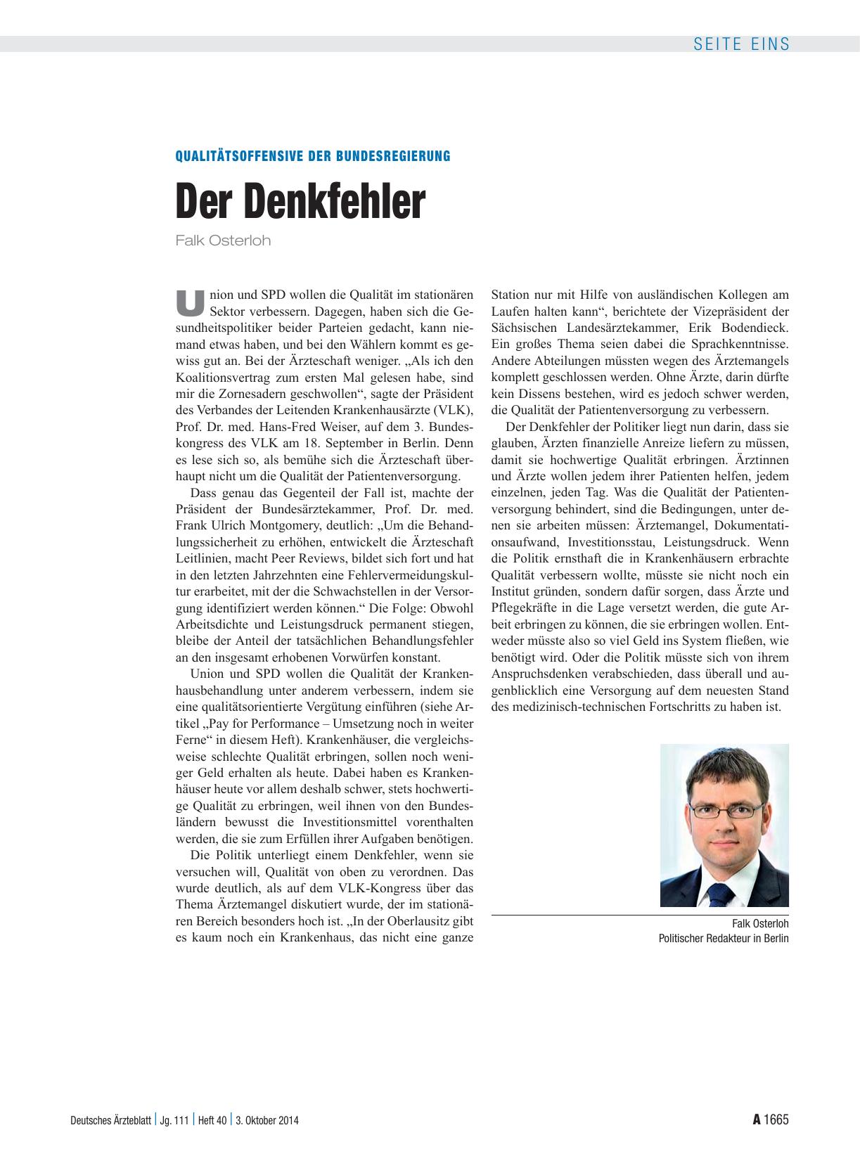 Vorschauseite 1: Qualitätsoffensive der Bundesregierung: Der Denkfehler