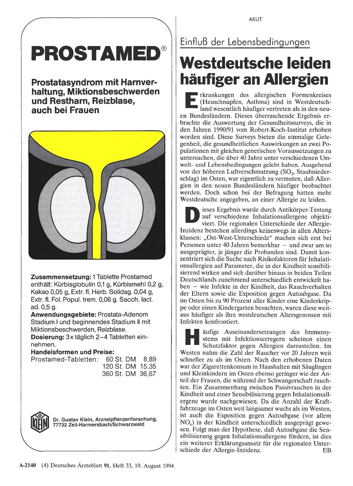 Vorschauseite 1: Einfluß der Lebensbedingungen: Westdeutsche leiden häufiger an Allergien