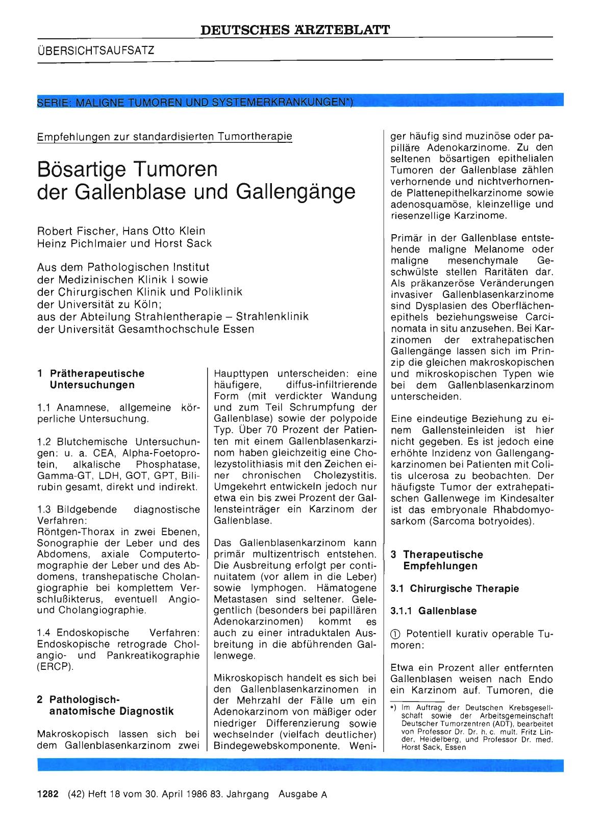Vorschauseite 1: Empfehlungen zur standardisierten Tumortherapie: Bösartige Tumoren der Gallenblase und Gallengänge