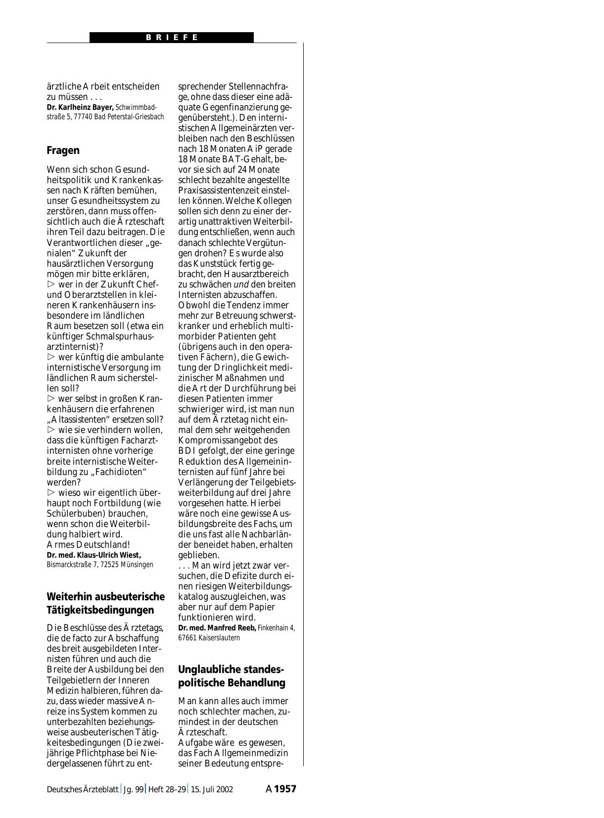 Vorschauseite 1: Deutscher Ärztetag: Fragen