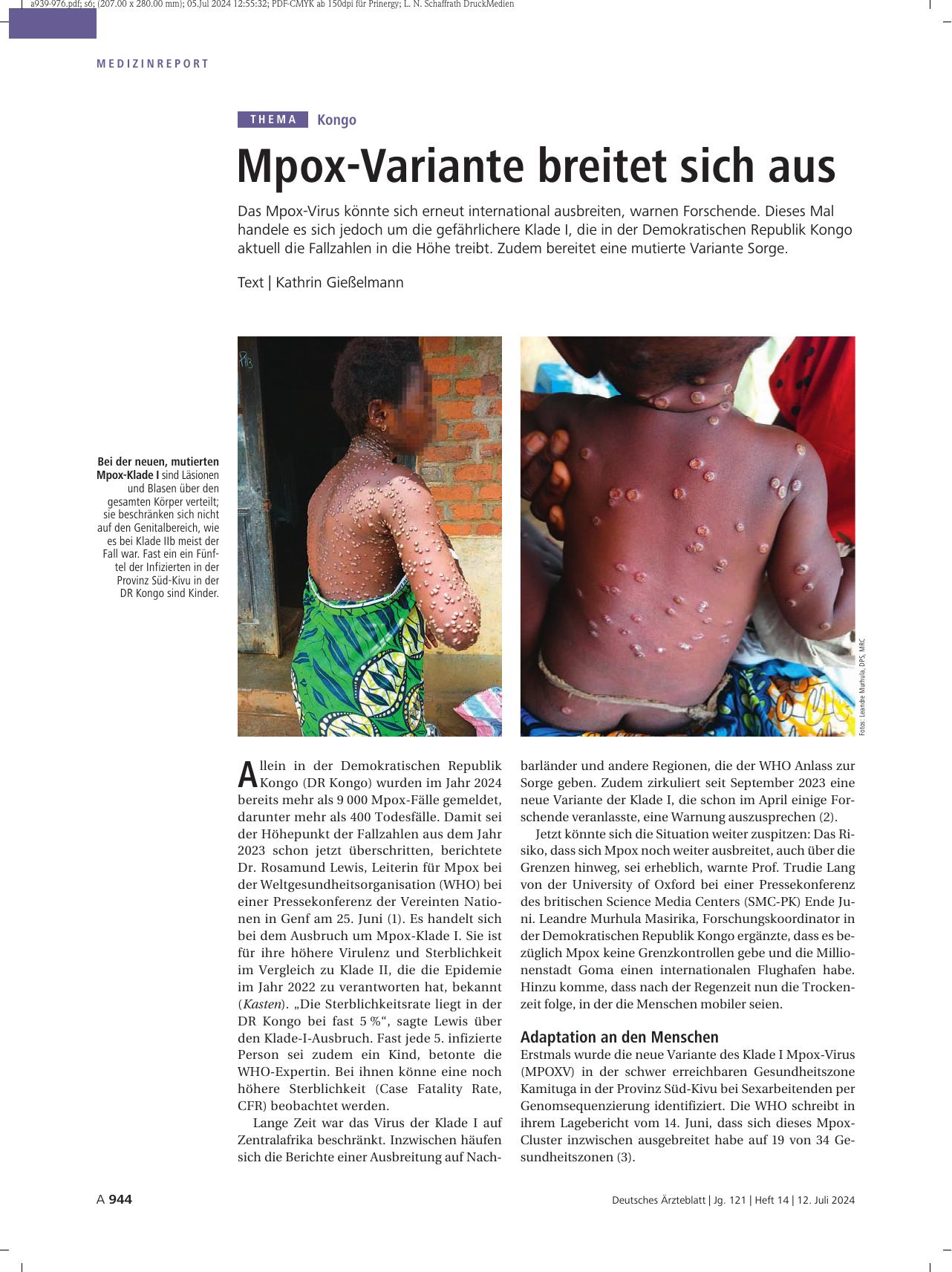 Vorschauseite 1: Kongo: Ebola-Variante breitet sich aus