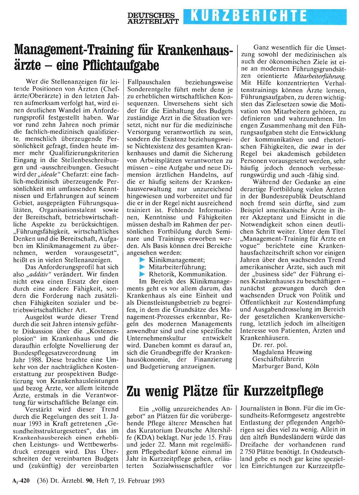 Vorschauseite 1: Zu wenig Plätze für Kurzzeitpflege