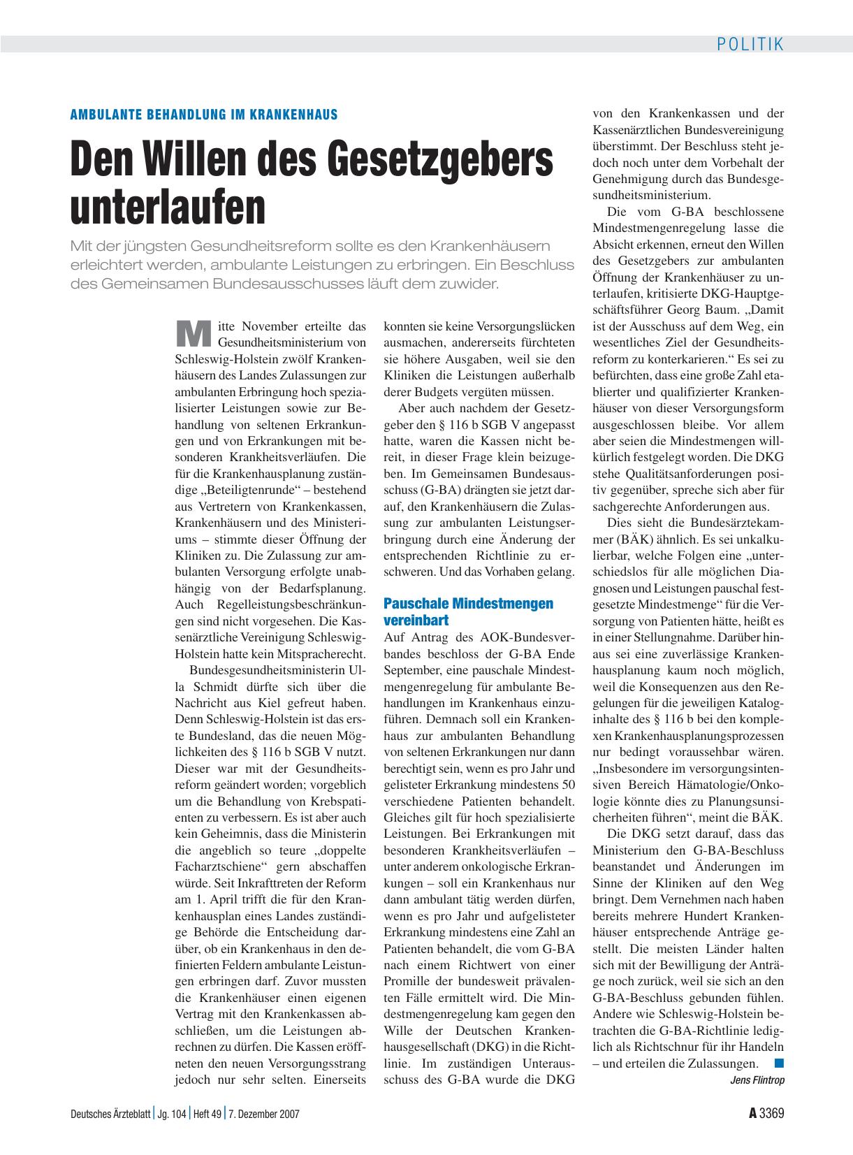 Vorschauseite 1: Ambulante Behandlung im Krankenhaus: Den Willen des Gesetzgebers unterlaufen