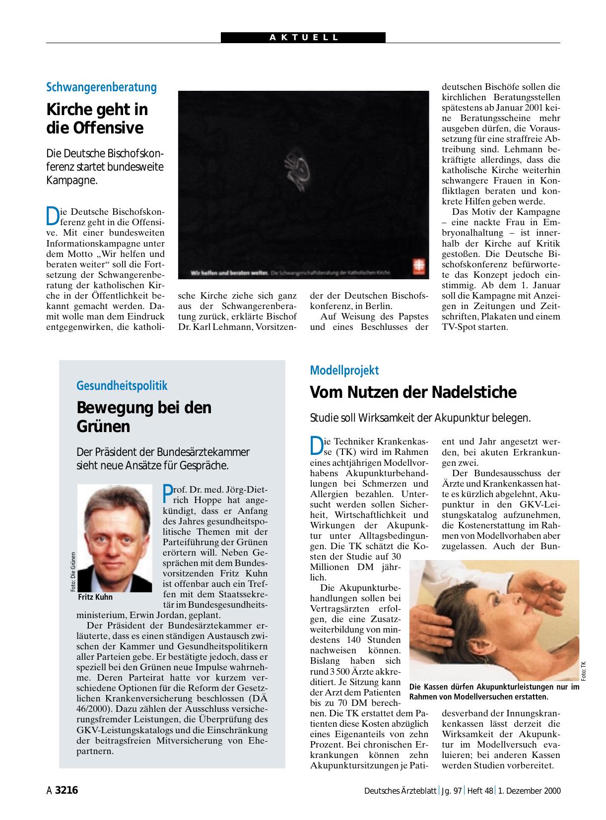 Vorschauseite 1: Gesundheitspolitik: Bewegung bei den Grünen