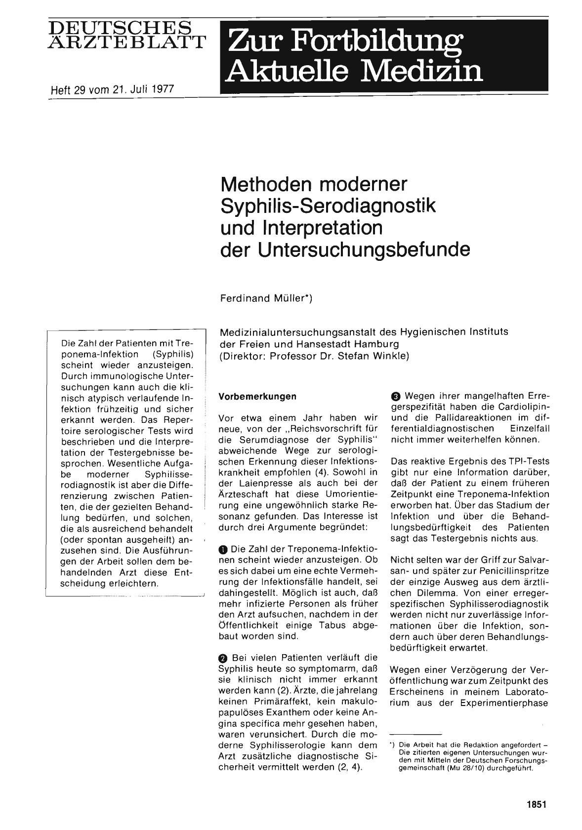Vorschauseite 1: Methoden moderner Syphilis-Serodiagnostik und Interpretation der Untersuchungsbefunde